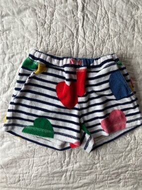Mini Boden Navy Stripe Shorts with Multicolor Hearts